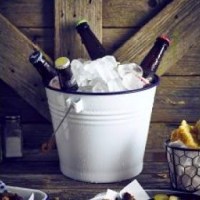 White Enamel Bucket with Blue Rim